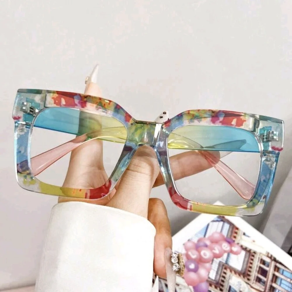 NEW Blue Multicolor Oversized Fashion Glasses